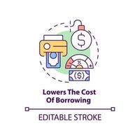 Lowers cost of borrowing concept icon. Low interest rate. Effect of inflation abstract idea thin line illustration. Isolated outline drawing. Editable stroke. vector