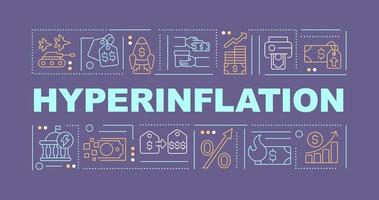 Hyperinflation word concepts dark blue banner. Economic turmoil. Infographics with editable icons on color background. Isolated typography. Vector illustration with text.