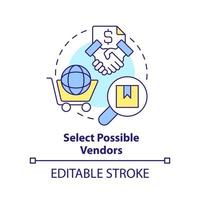 Select possible vendors concept icon. Basic procurement step abstract idea thin line illustration. Choosing suppliers. Isolated outline drawing. Editable stroke. vector