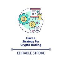 Have strategy for crypto trading concept icon. Cryptocurrency tip abstract idea thin line illustration. Isolated outline drawing. Editable stroke. vector