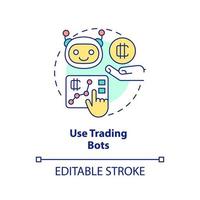 utilice el icono del concepto de bots comerciales. trabajar con múltiples plataformas. punta de criptomoneda idea abstracta ilustración de línea delgada. dibujo de contorno aislado. trazo editable. vector