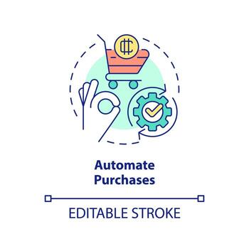 Automate purchases concept icon. Build schedule algorithm. Cryptocurrency tip abstract idea thin line illustration. Isolated outline drawing. Editable stroke. vector