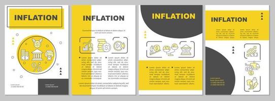 Inflation yellow brochure template. Currency value. Leaflet design with linear icons. Editable 4 vector layouts for presentation, annual reports.