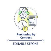 Purchasing by contract concept icon. Purchase order in business abstract idea thin line illustration. Contractual relation. Isolated outline drawing. Editable stroke. vector