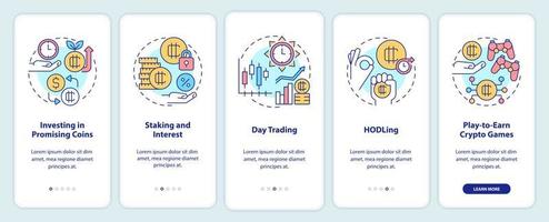 Making money on cryptocurrency onboarding mobile app screen. Profit walkthrough 5 steps editable graphic instructions with linear concepts. UI, UX, GUI template. vector