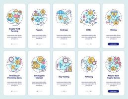 Making money on crypto onboarding mobile app screen set. Blockchain walkthrough 5 steps editable graphic instructions with linear concepts. UI, UX, GUI template. vector