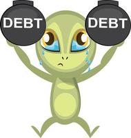 Alien in debt, illustration, vector on white background.