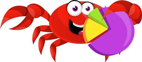 Crab with analytic sign, illustration, vector on white background.