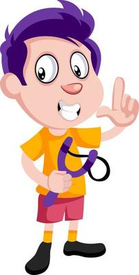 Boy with sling shot, illustration, vector on white background.