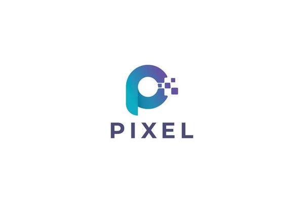 Letter P creative technological modern data pixel logo