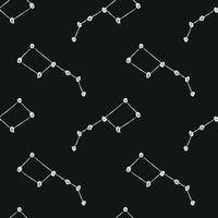 Doodle cosmic seamless pattern in childish style. Hand drawn abstract big dipper. Black and white vector