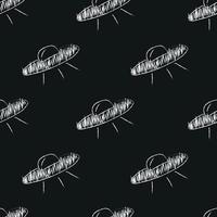 Doodle space seamless pattern in childish style. Hand drawn abstract ufo. Black and white. vector