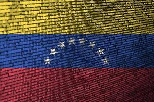 Venezuela flag is depicted on the screen with the program code. The concept of modern technology and site development photo