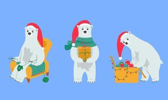 Polar bear in different poses. Cute Christmas character.