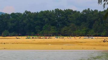 Naiyang Beach bay panorama with boats clear water Phuket Thailand. video