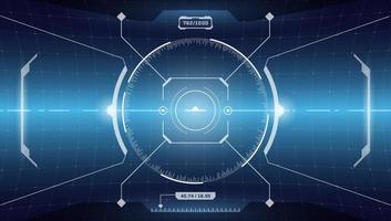 VR HUD digital futuristic interface cyberpunk screen. Sci-fi virtual technology head up display circle target. GUI UI spaceship cockpit dashboard panel. FUI viewfinder visor vector eps illustration