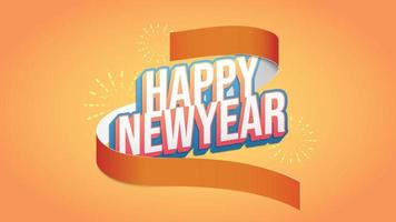 saludo de celebración de feliz año nuevo con cinta y fuegos artificiales vector