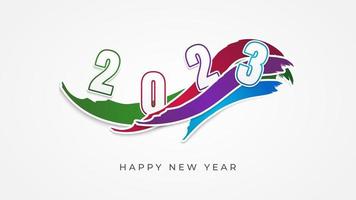 Paper cut style happy new year 2023 greeting with waves vector