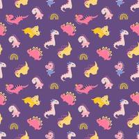 Seamless pattern with dino girls. Design for fabric, textile, wallpaper, packaging. vector