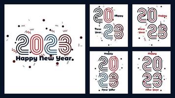 2023 New Year Square Poster Set with creative line concept vector