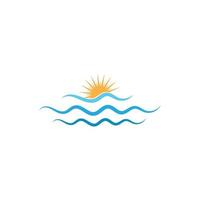 Logotipo de diseño de ilustración de vector de icono de onda de agua y sol