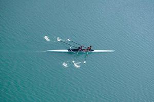 Bilbao, Vizcaya, Spain, 2022 - athlete in canoe on the Nervion river in Bilbao city, Basque country, spain photo