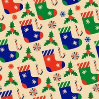 Seamless pattern with Santa boots and Christmas decorations photo