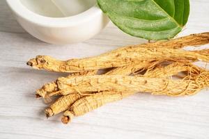 Ginseng, dried vegetable herb. Healthy food famous export food in Korea country. photo