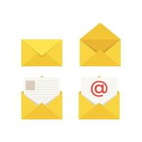 Envelope with paper document.  e-mail envelopes. Set mailbox. vector