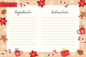 Christmas holiday baking recipe template with ingredients and instructions vector