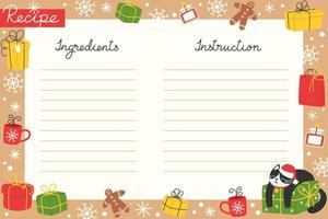 Christmas holiday baking recipe template with ingredients and instructions vector