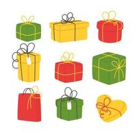 Christmas gift boxes with ribbons in flat style vector