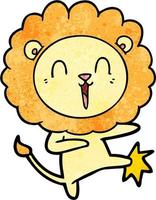 Retro grunge texture cartoon lion laughing vector