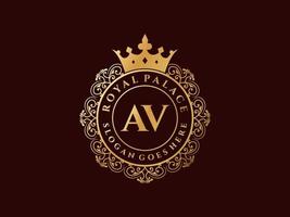 Letter AV Antique royal luxury victorian logo with ornamental frame. vector