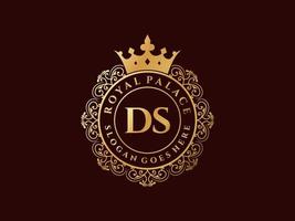 Letter DS Antique royal luxury victorian logo with ornamental frame. vector