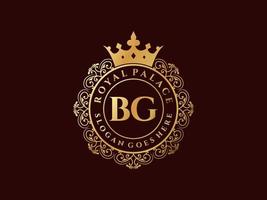 Letter BG Antique royal luxury victorian logo with ornamental frame. vector