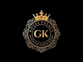 Letter GK Antique royal luxury victorian logo with ornamental frame. vector