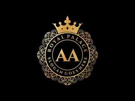 Letter AA Antique royal luxury victorian logo with ornamental frame. vector