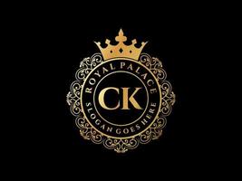 Letter CK Antique royal luxury victorian logo with ornamental frame. vector