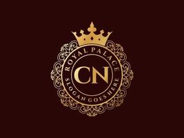 Letter CN Antique royal luxury victorian logo with ornamental frame. vector