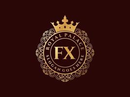 Letter FX Antique royal luxury victorian logo with ornamental frame. vector