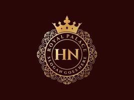 Letter HN Antique royal luxury victorian logo with ornamental frame. vector