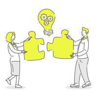 Teamwork. people holding the puzzle. team work that gets ideas. Business Vector Illustration in white background