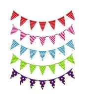 Bright festive triangular buntings flat illustration set vector