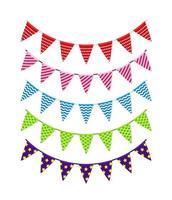 Bright festive triangular buntings flat illustration set vector