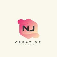 NJ Initial Letter logo icon design template elements with wave colorful art vector