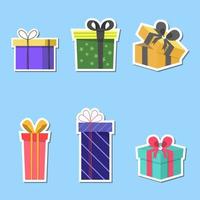 cajas de regalo planas, ilustración de etiqueta de caja de regalos de navidad vector