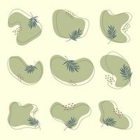 Set of aesthetic abstract organic blobs with leaves and lines vector