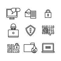 iconos de seguridad en blanco y negro vector