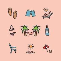 Colorful Outlined Summer Icons vector